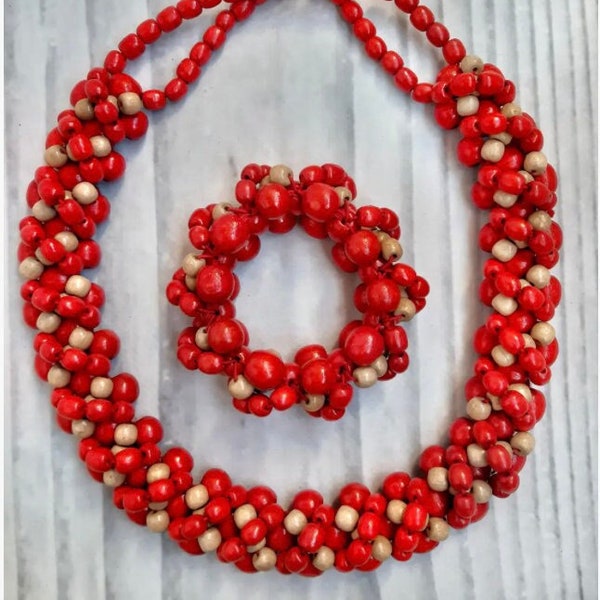 Red Ukrainian Namysto with Bracelet, Vyshyvanka Accessory, Ukrainian Necklace, Red Folk Boho Style Necklace, Namisto
