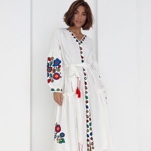 Gorgeous Embroidered Ukrainian Dress, Summer Oversize Dress with Flower Embroidery, Beach and Resourt Vyshyvanka Dress