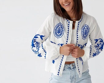 Bohemian Style Embroidered Blouse Cape, Crop Top with Embroidery, Boho Top for Women, Folk Nouveau