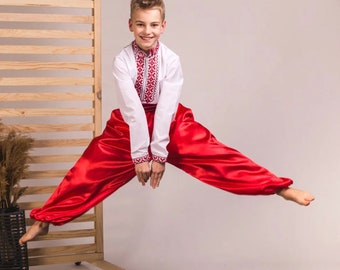 Red Ukrainian Cossack Pants, Red Sharovary for Boys, Ukrainian Folk Clothes, Ukrainian Boy, Ukrainian Pants