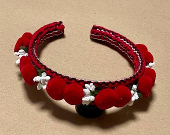 Artisan Lemko Woven Red Headband – Folk Ukrainian Hair Accessory – Child & Adult Fit