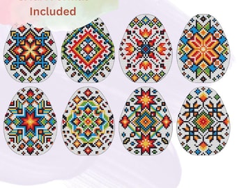 Ukrainian Pysanka Easter Egg Embroidery Pattern Set – Traditional Red ...