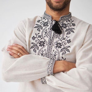 XXS-7XL Embriodered Linen Sorochka Shirt, Traditional Ukrainian Shirt for Men, Men&#39;s Vyshyvanka, Ukraininan Shirt Long Sleeve