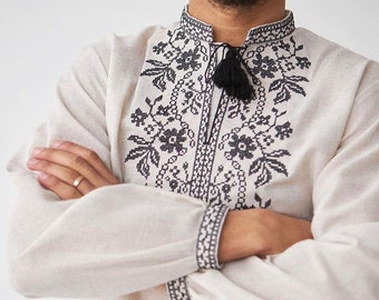 XXS-7XL Embriodered Linen Sorochka Shirt, Traditional Ukrainian Shirt for Men, Men&#39;s Vyshyvanka, Ukraininan Shirt Long Sleeve