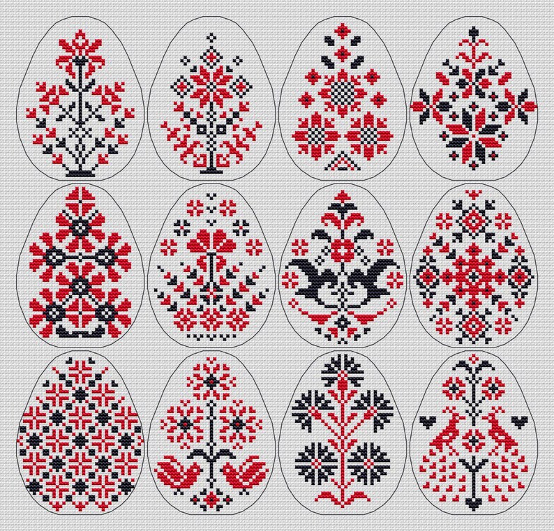 Ukrainian Pysanka Easter Egg Embroidery Pattern Set – Traditional Red ...