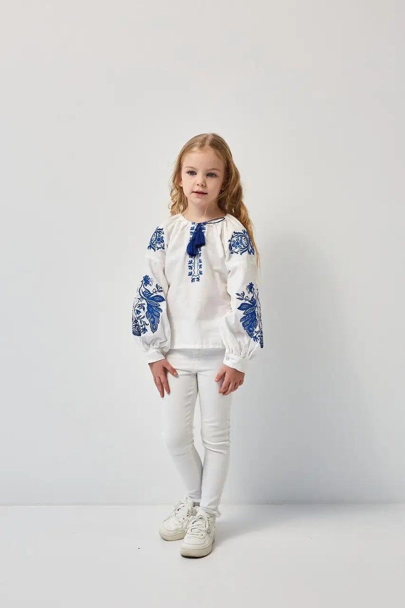 Flower Embroidered Ukrainian Shirt or Girls, Ukrainian Folk Blouse with Flowers, Slavic Top for Girl, Rich Flower Embroidery Blouse zdjęcie 1