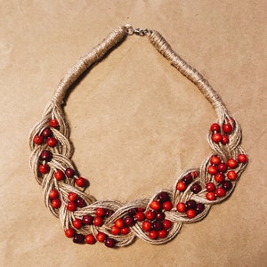 Artisan Ukrainian Namysto Necklace, Traditional Vyshyvanka-Inspired Design, Ethnic Ukrainian Jewelley, Red Folk Boho Style Necklace