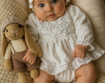 Entzückendes Baby Mädchen Tauf Outfit 0-3 Monate - Warmes weiches Baumwolle 5-teiliges Taufset mit Kleid, Shirt, Hose, Mütze & Schühchen