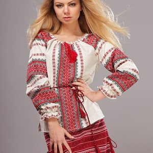 XXS-4XL Embroidered Traditional Ukrainian Blouse, Red Vyshyvanka, Ethnic Ukrainian Linen Blouse Red Embroidery, Folk Ukrainian Clothes
