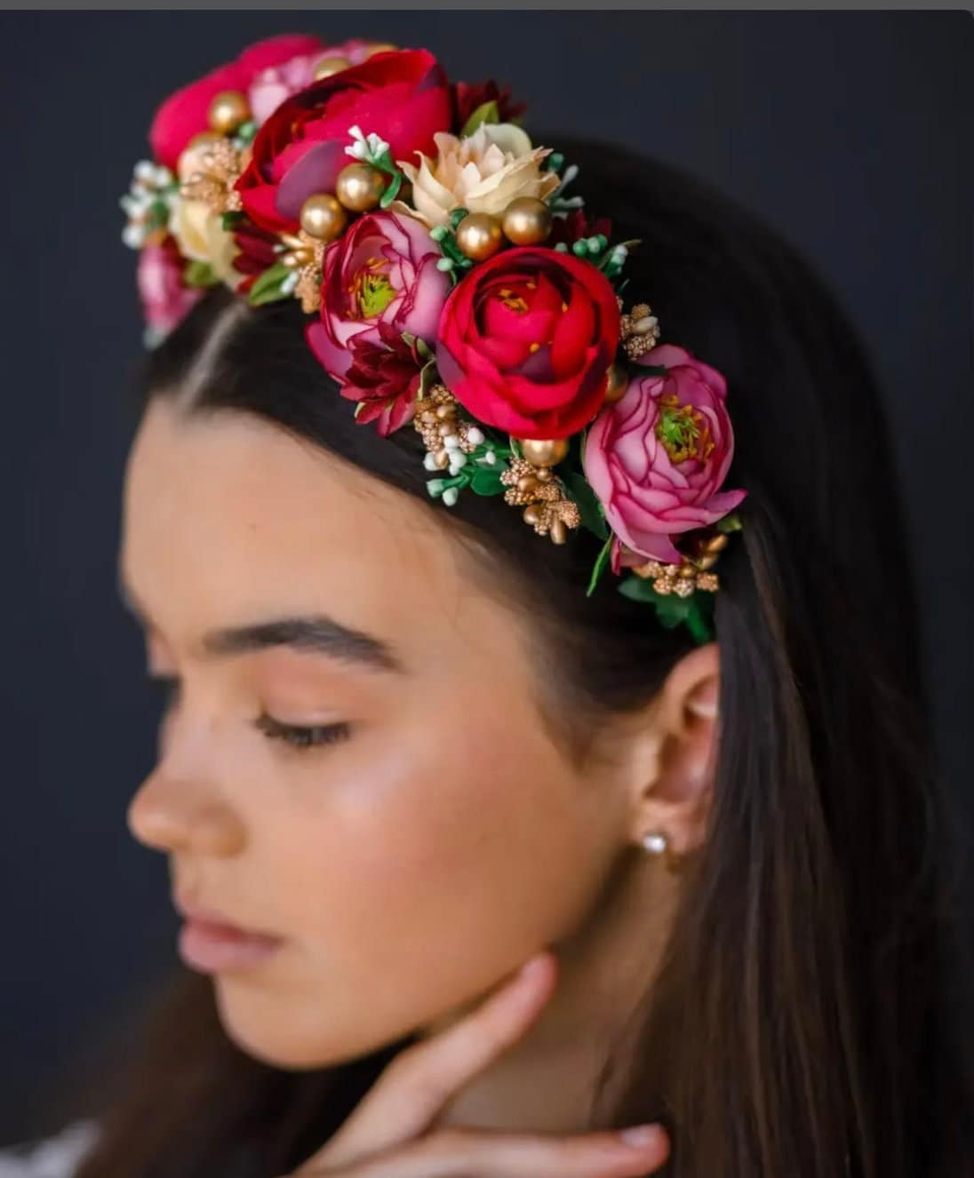Ukrainischer Blumenkranz Haarschmuck | Winok Stirnband | Rot | Zu Vyshyvanka