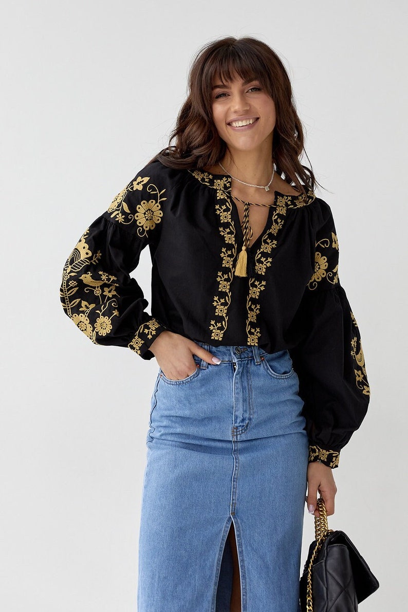 Bohemian Style Embroidered Blouse, Boho Top for Women, Folk Nouveau Shirt, Resourt Wear, Vyshyvanka Blouse image 1