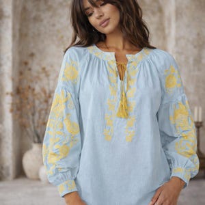 S-2XL geborduurde blouse in bohostijl, bohotop voor dames, folk-nouveaushirt, Resourt Wear, Vyshyvanka-blouse