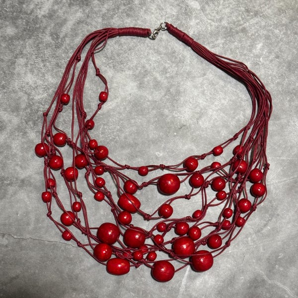 Red Ukrainian Namisto, Wooden Neck Beads, Ukrainian Necklace, Red Folk Boho Style Necklace Namysto, Ukrainian Gift