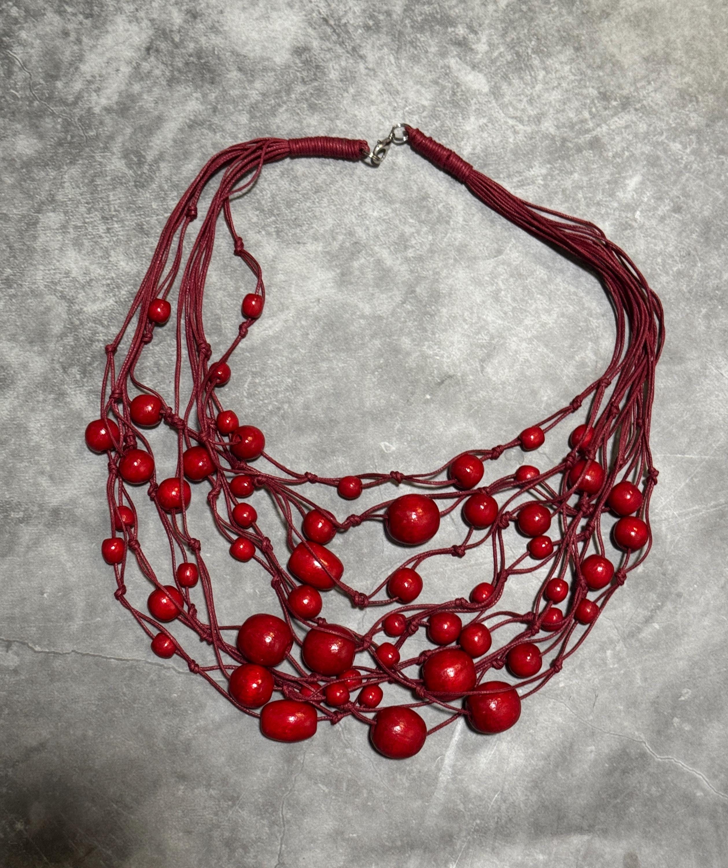 Red Ukrainian Namisto, Wooden Neck Beads, Ukrainian Necklace, Red