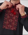 XXS-7XL Black Ukrainian Vyshyvanka Sorochka with Red Embroidery, Black Vyshyvanka for Men with Traditional Embroidery