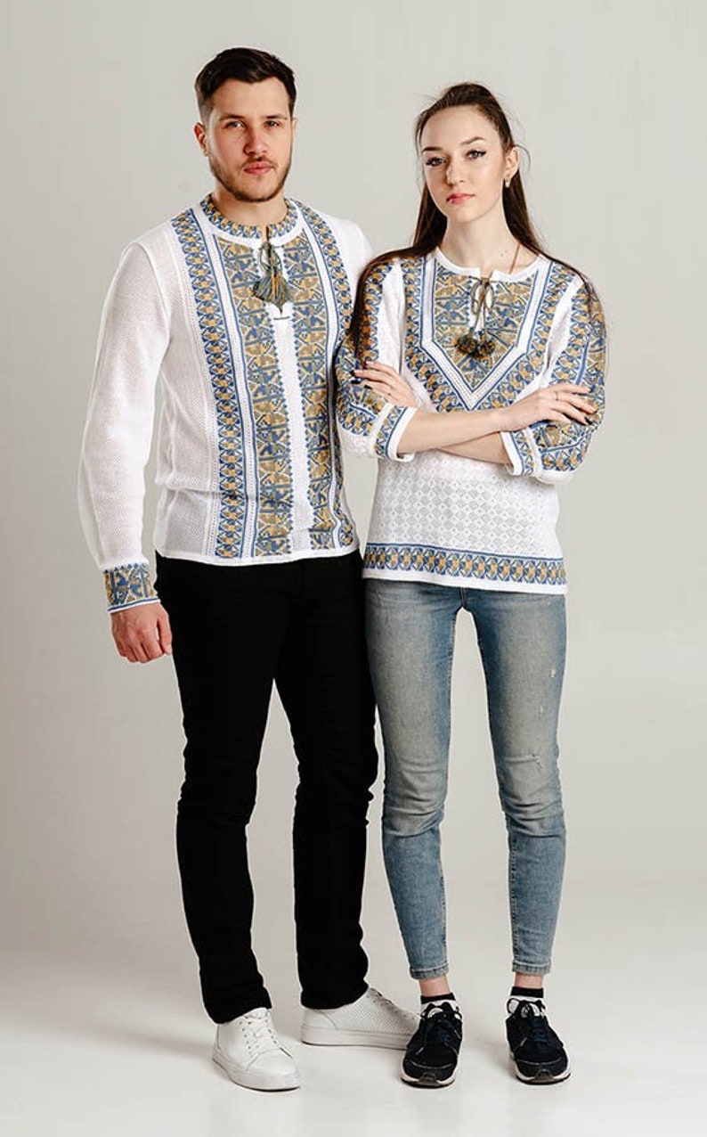 Summer Crochet Knit Vyshyvanka for Men with Tryzub, Ukrainian Shirt for Man, Embriodered Ukrainian Sorochka Shirt image 3