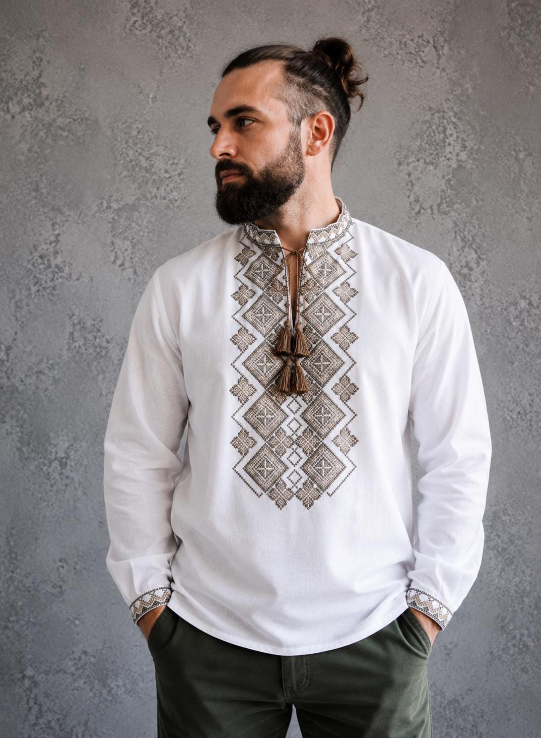 XXS-7XL Traditional Ukrainian Vyshyvanka Shirt With Red Embroidery