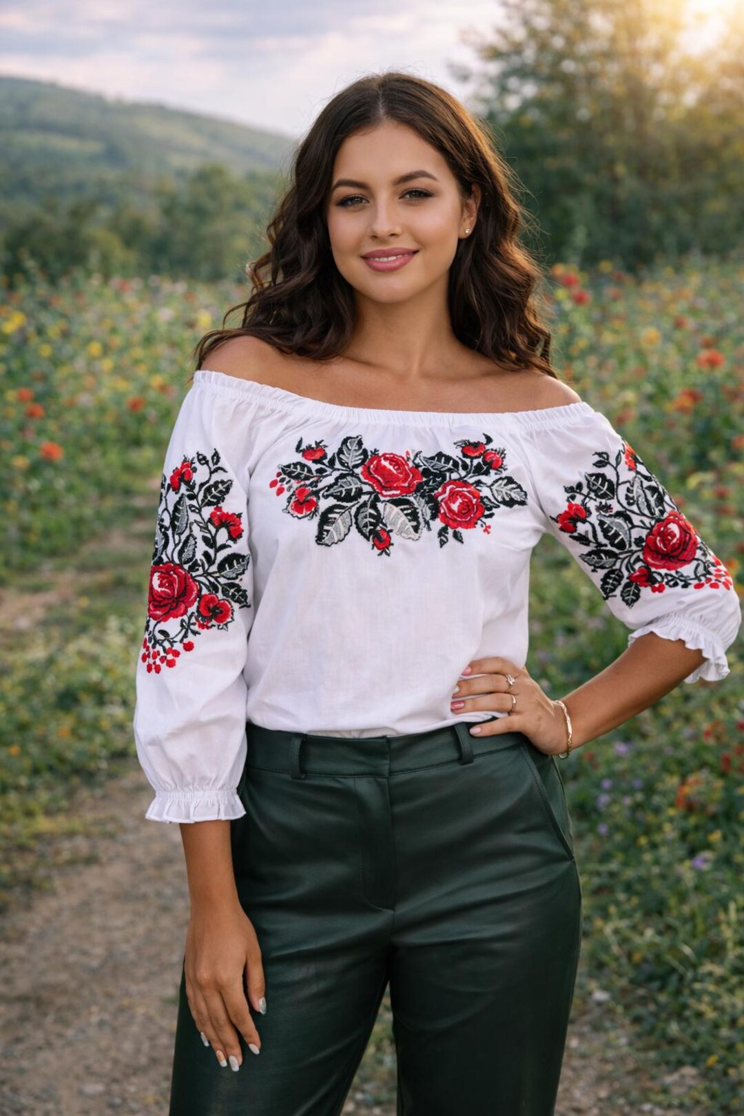 S-4XL White Embroidered Traditional Ukrainian Blouse With Red