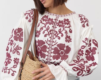 National Ukrainian Blouse with Flowers, Floral Embroidery Blouse, Flower Vyshyvanka, Embroidery Top with Flowers