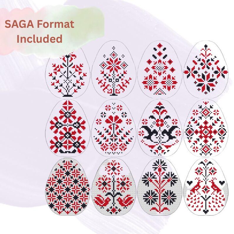 Ukrainian Pysanka Easter Egg Embroidery Pattern Set – Traditional Red ...