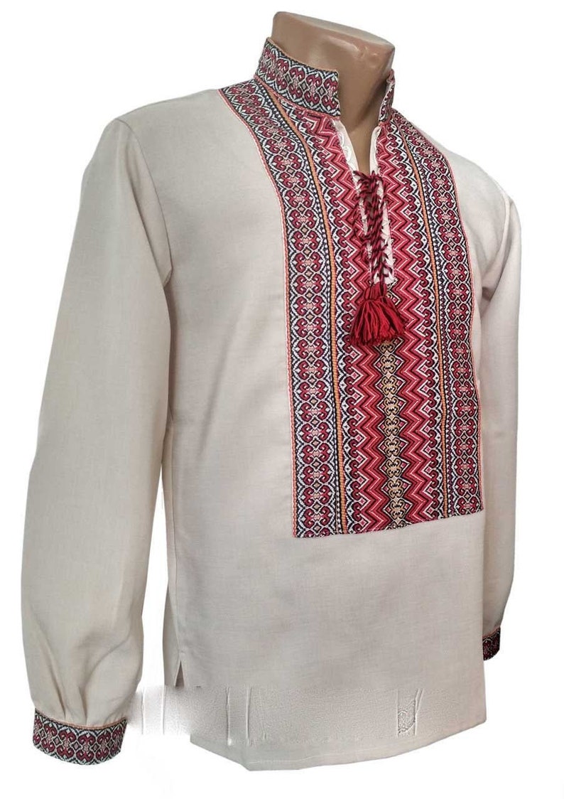 Traditional Ukrainian Shirt for Men Ukraininan Vishivanka Shirt Long Sleeve Linen Embriodered Sorochka Shirt Men/'s Vyshyvanka
