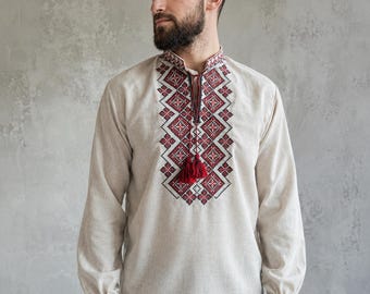 Chemise traditionnelle ukrainienne Sorochka en lin brodé XXS-7XL pour homme, Vyshyvanka pour homme - 2 couleurs