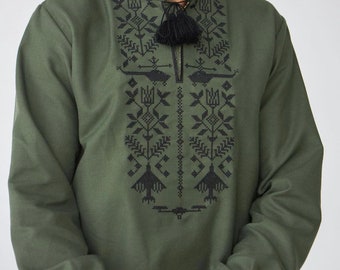 XS-7XL Green Military Ukrainian Vyshyvanka Shirt for Men – Inspired by President Zelensky, Vyshyvanka for Men