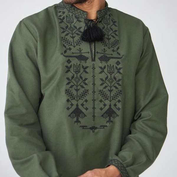 XS-5XL Green Ukrainian Vyshyvanka, Ukrainian President Zelensky Vyshyvanka for Men, Ukrainian Gift