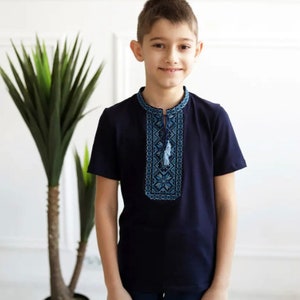 Boys Embroidered T-Shirt, Ukrainian Tshirt Embroidery, Vyshyvanka for Boys, Embroidered Boys' T-Shirt, Blue Color T-shirt