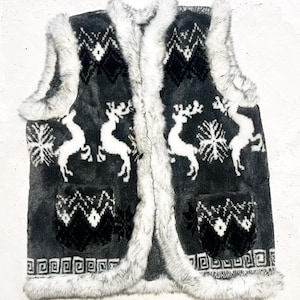 Traditionelle Berg Unisex Merino Weste, Echte Schafwolle Weste Made in Ukraine, Wolle Gilet für Frauen, Rentier Weste Wolle