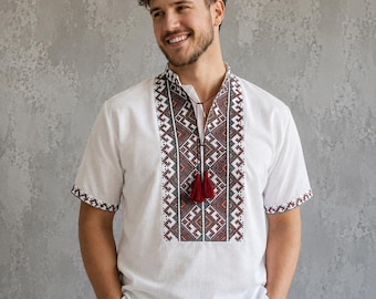 XXS-7XL Short Sleeve Embriodered Vyshyvanka for Men, Ukrainian Shirt for Summer, Sorochka Shirt