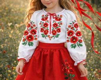 3-12YO Ukrainian Traditional Costume with Vyshyvanka for Girls, National Traditional Ukrainian Folk Costume - 4 Colors