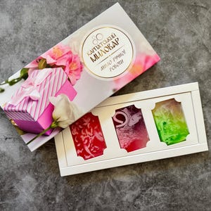 Ukrainian Handmade Soap Trio – Carpathian Natural Gift Set with Olive, Rose, and Cherry Almond