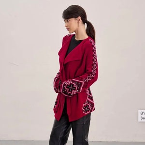 Aztec Geometric Cozy Cardigan Sweater, Wool Wrap Shawl Western Southwest, Knitted Winter Cardigan in Geometric Style image 2