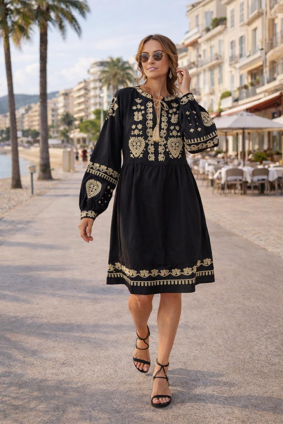 slim fit dress slacks Gold Sequin Choker Neck Black Glitter Slit A-Line Prom Formal Dress main image 1
