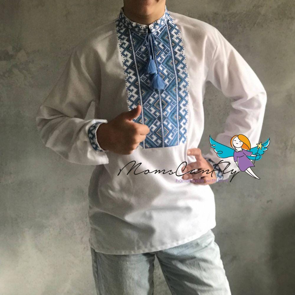 XXS-7XL Elegant Ethnic Ukrainian Men's Shirt With Blue and Yellow
