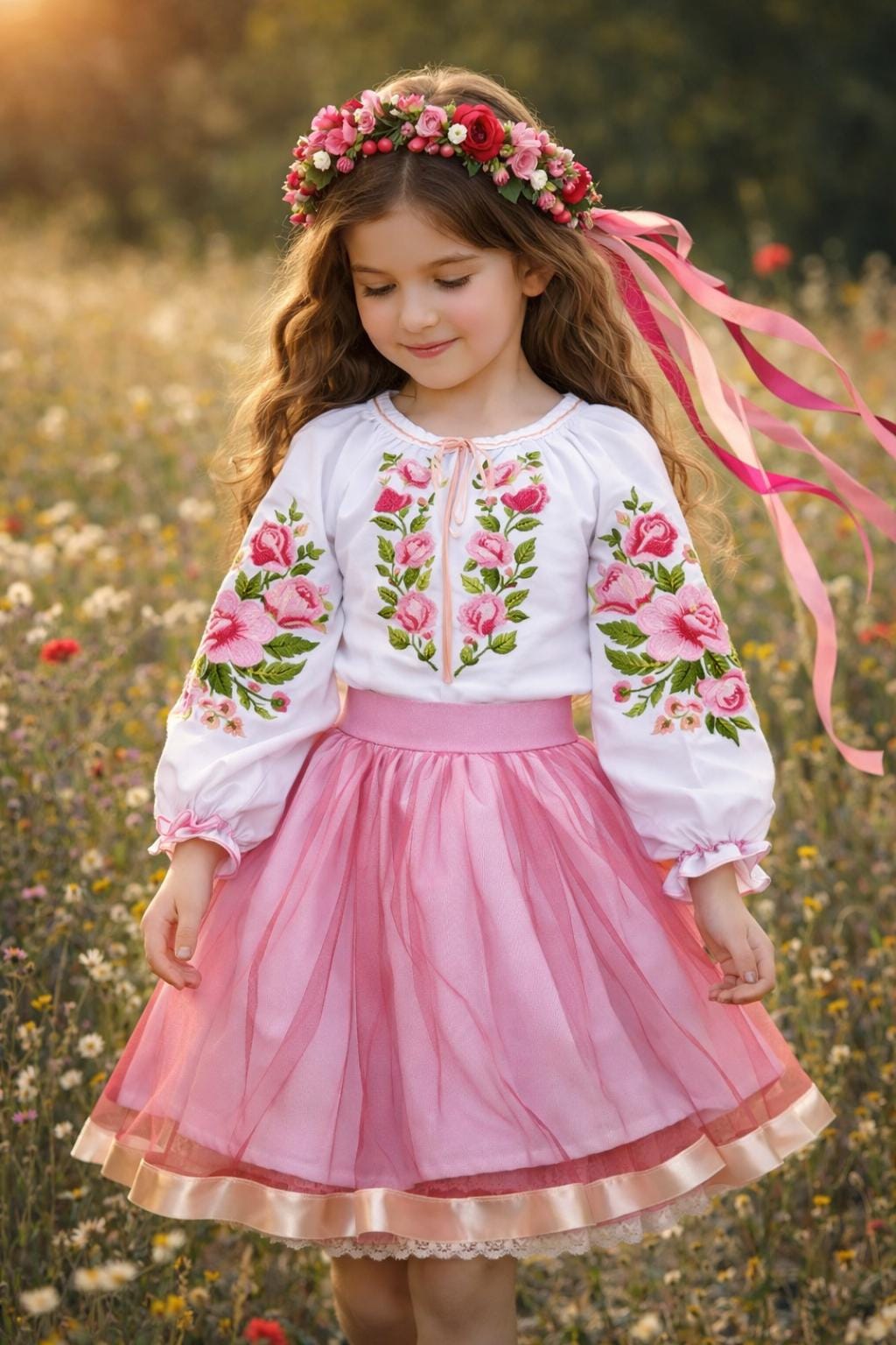 Vestito Tradizionale Russo Per Bambina | Costume Cosplay Con Ricami Oro E Copricapo | Adatto Per Danza E Feste