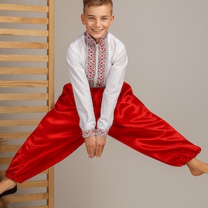 Red Ukrainian Cossack Pants, Red Sharovary for Boys, Ukrainian Folk Clothes, Ukrainian Boy, Ukrainian Pants