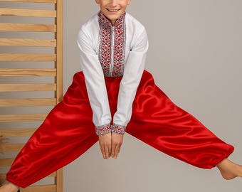 Red Ukrainian Cossack Pants, Red Sharovary for Boys, Ukrainian Folk Clothes, Ukrainian Boy, Ukrainian Pants