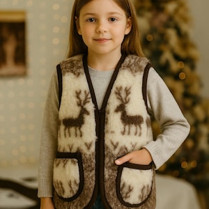 Rustic Scandinavian Pattern Wool Vest for Kids - Unisex