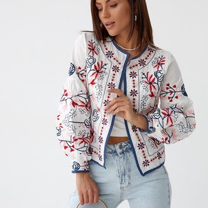 Embroidered Floral Summer Boho Jacket for Women, High Quality Summer Jacket, Crop Top Floral Jacket, Cropped Boho Open Blazer