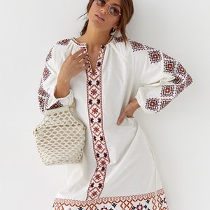 Gorgeous Embroidered Summer Dress, White Vyshyvanka Dress, Resourt Vacation Dress, Tunic Dress with Embroidery image 2