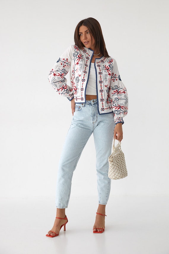 Embroidered Floral Summer Boho Jacket for Women High Quality Summer Jacket Crop Top Floral Jacket Cropped Boho Open Blazer Etsy