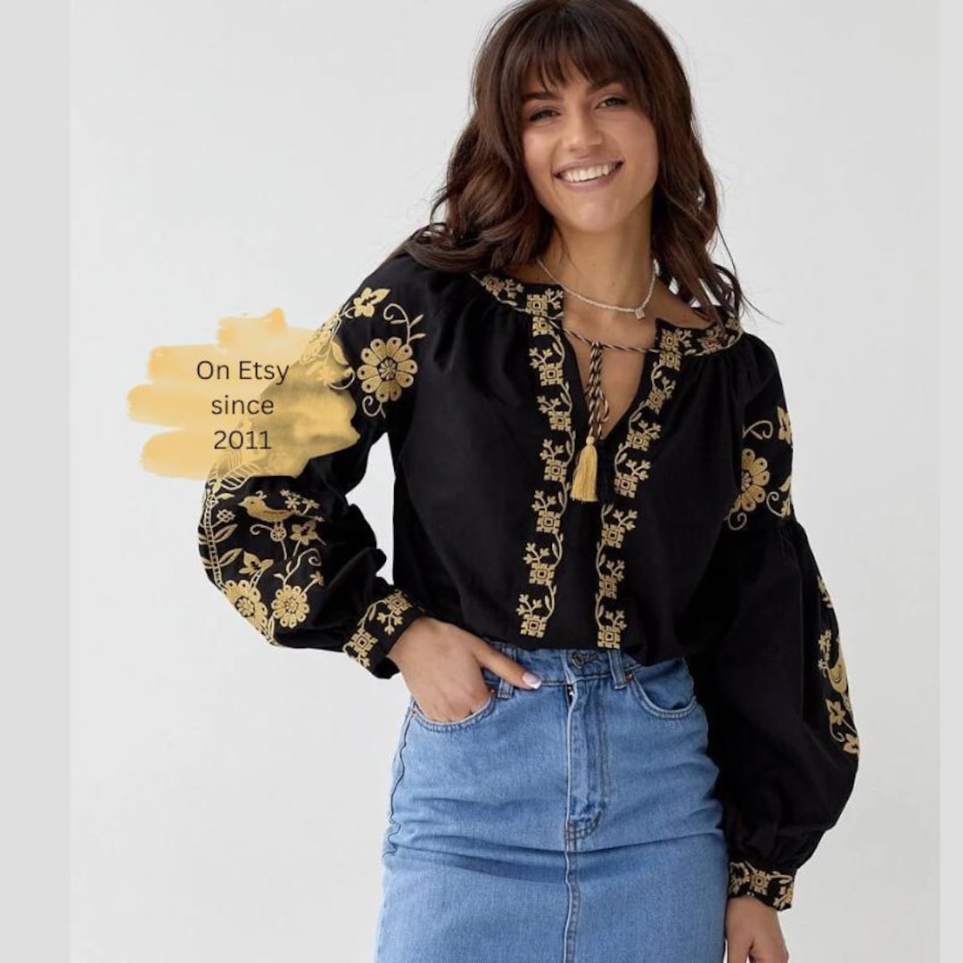 S-2XL Bohemian Style Embroidered Blouse, Boho Top for Women, Folk