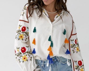 Bohemian Style Embroidered Blouse, Folk Nouveau Blouse, Resourt Vacation Wear, Vyshyvanka