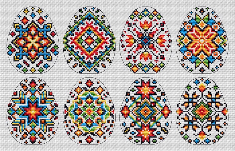 Ukrainian Pysanka Easter Egg Embroidery Pattern Set – Cross Stitch PDF ...