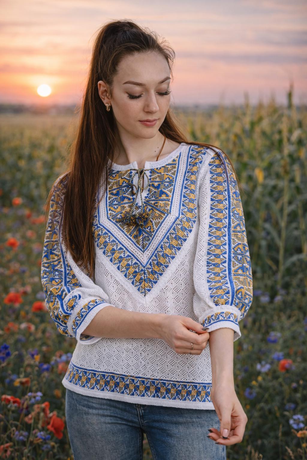 トップス UND FUR EMBROIDERY SKIN TOP Summer Crochet Knit Vyshyvanka for Women With Tryzub, Ukrainian