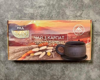 Set de regalo: Té suelto de hierbas de los Cárpatos con miel de los Cárpatos, regalo ucraniano, té de hierbas de Ucrania, 4 paquetes de té suelto