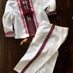 Adorable Red Ukrainian Baby Boy Baptism Set, Baby Boy Vyshyvanka Outfit, Christening Outfit Little Ukrainian