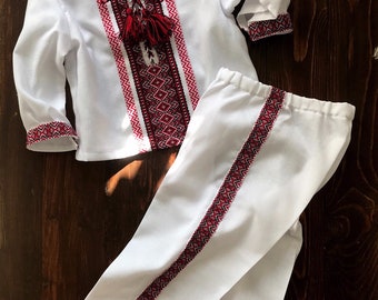 Adorable Red Ukrainian Baby Boy Baptism Set, Baby Boy Vyshyvanka Outfit, Christening Outfit Little Ukrainian